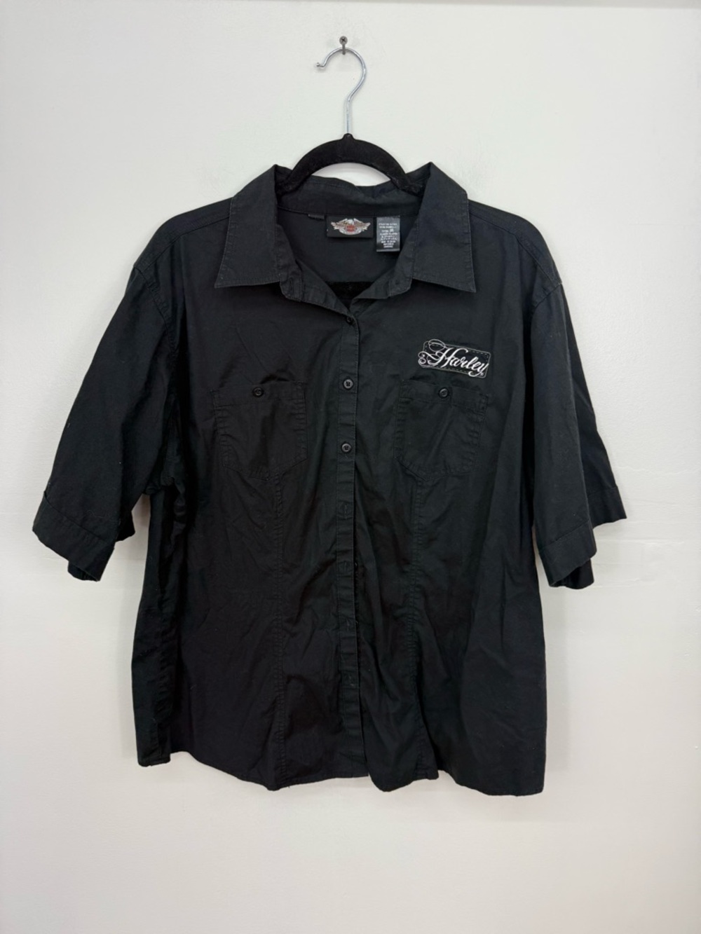 Harley-Davidson Black Short-Sleeve Button Down Shirt with Embroidered Logo R11